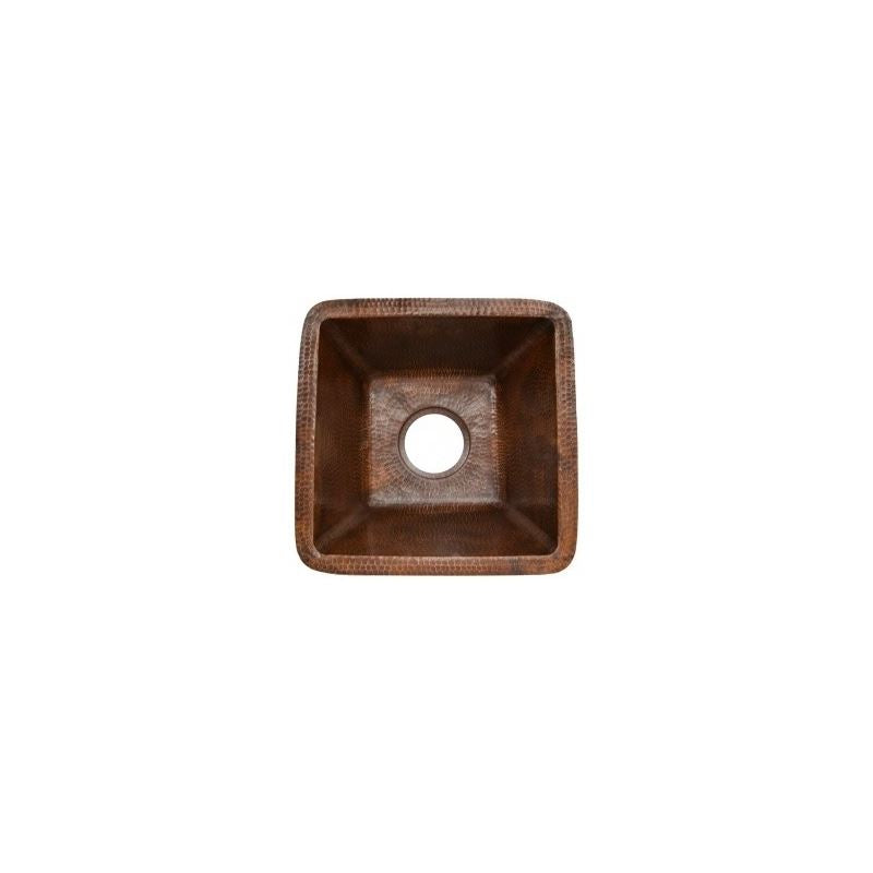15" Square Hammered Copper Bar/Prep Sink w/ 3.5" Drain Size