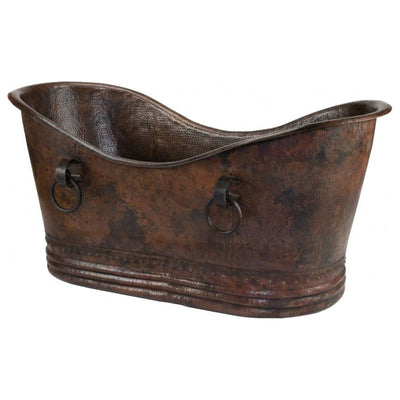 72" Hammered Copper Double Slipper Bathtub With Rings