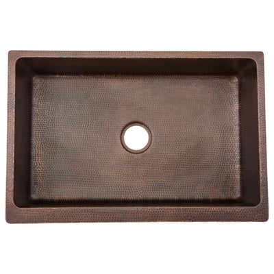 33" Hammered Copper Kitchen Apron Single Basin Sink w/ Scroll Design