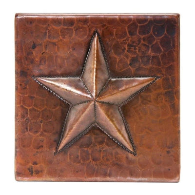 4" x 4" Hammered Copper Star Tile - Quantity 4