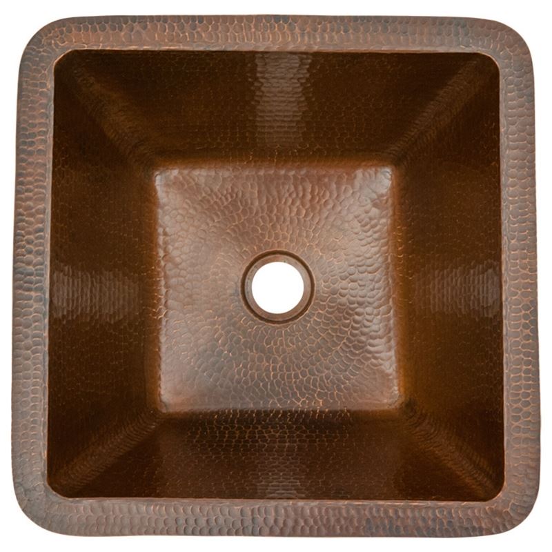 15" Square Under Counter Hammered Copper Bathroom Sink