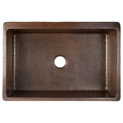 33" Hammered Copper Kitchen Apron Single Basin Sink w Vineyard Design