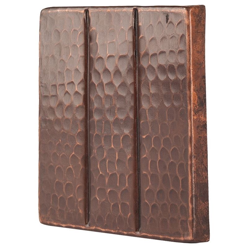 4" x 4" Hammered Copper with Linear Tile Design - Quantity 8