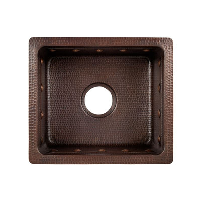 16" Gourmet Rectangular Hammered Copper Bar/Prep Sink w/ Barrel Strap Design