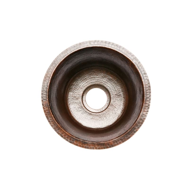 16" Round Hammered Copper Bar/Prep Sink ORB Bar Faucet 3.5" Garbage Disp Drain