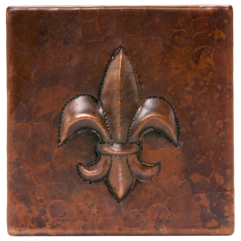 4" x 4" Hammered Copper Fleur De Lis Tile - Quantity 4