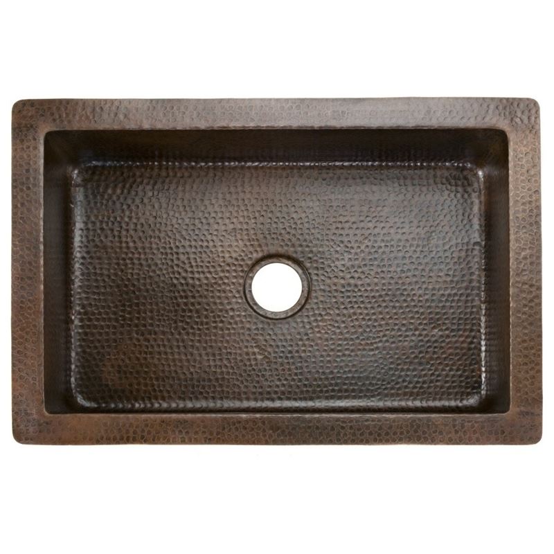 33" Hammered Copper Kitchen Apron Single Basin Sink w/ Star Design