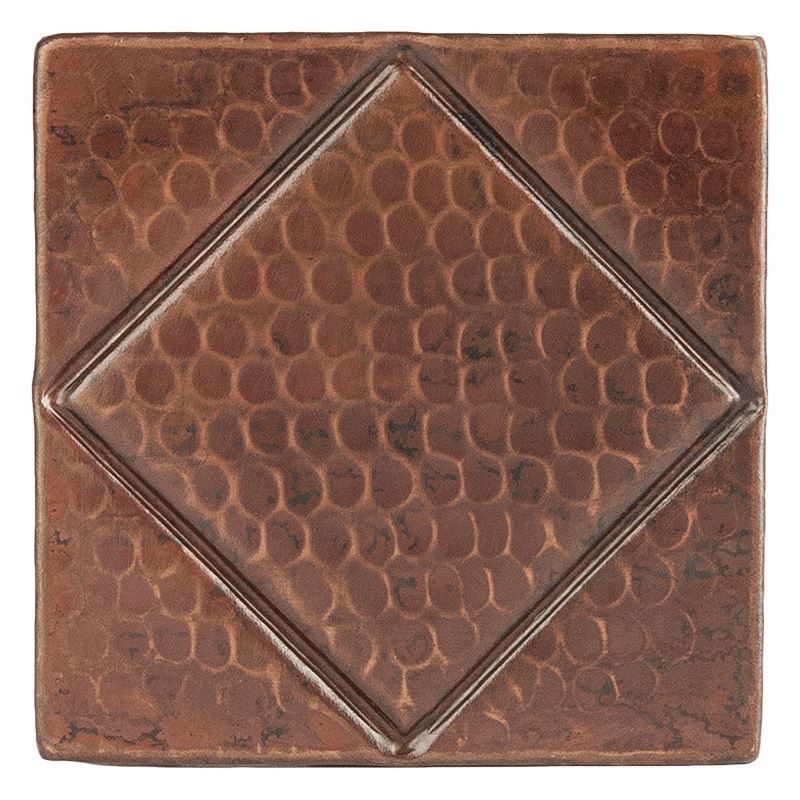 4" x 4" Hammered Copper Tile with Diamond Design