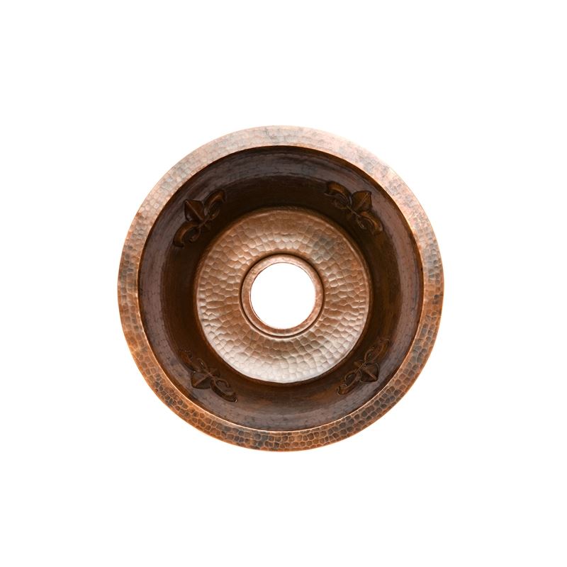 16" Round Copper Bar/Prep Sink, ORB Single Handle Bar Faucet 3.5" Strainer Drain