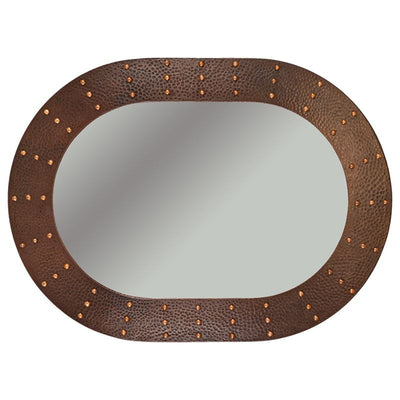 35" Hand Hammered Oval Copper Mirror with Hand Forged Rivets