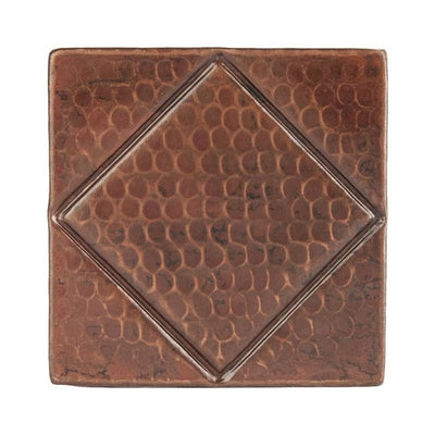 4" x 4" Hammered Copper Tile with Diamond Design - Quantity 4