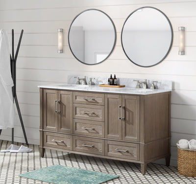 Montauk 60" Double Bathroom Vanity in Light Oak