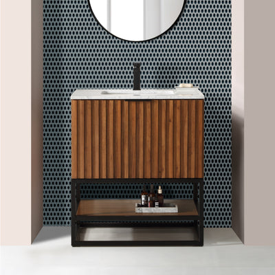 Terra 30" Single  Bathroom Vanity in Walnut and Matte Black