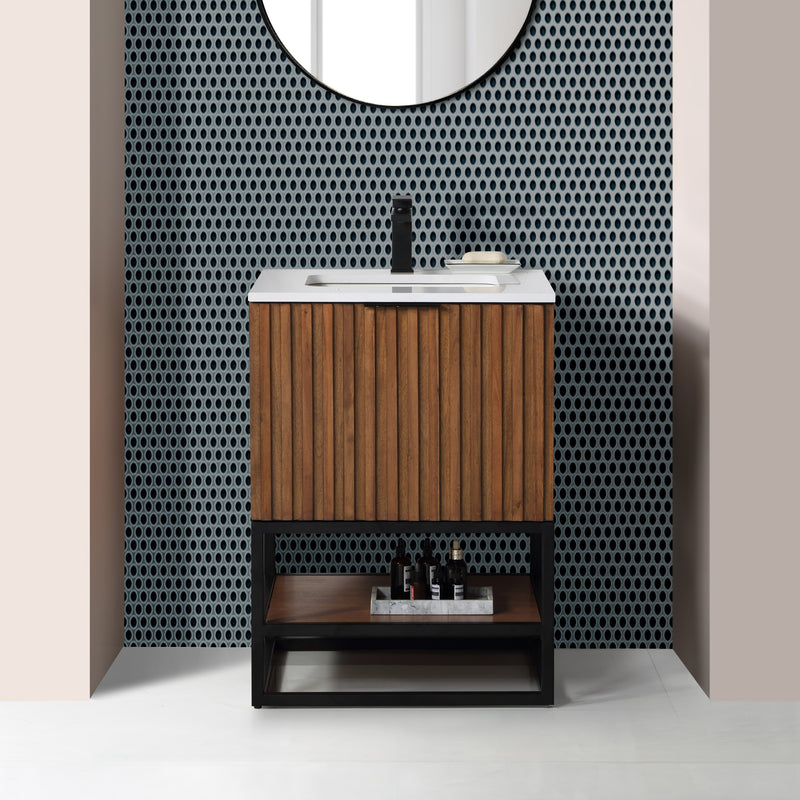Terra 24" Single Bathroom Vanity in Walnut and Matte Black