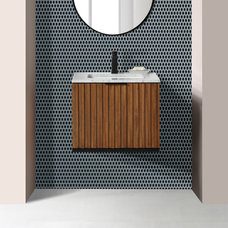 Terra 24" Single Wallmount Bathroom Vanity in Walnut and Matte Black