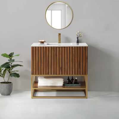 Terra 36" Single Bathroom Vanity in Walnut and Satin Brass