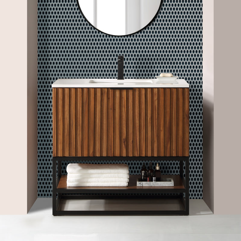 Terra 36" Single Bathroom Vanity in Walnut and Matte Black