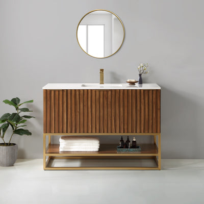 Terra 48" Single Bathroom Vanity in Walnut and Satin Brass