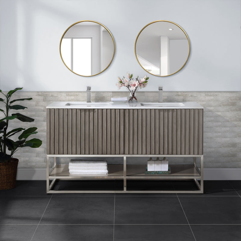 Terra 60" Double Bathroom Vanity in Greywash